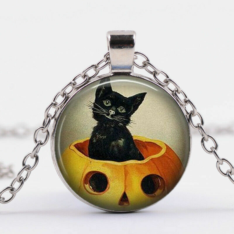 BLACK CAT HALLOWEEN pendant ( 20″ Sterling Silver 925 necklace ) women female