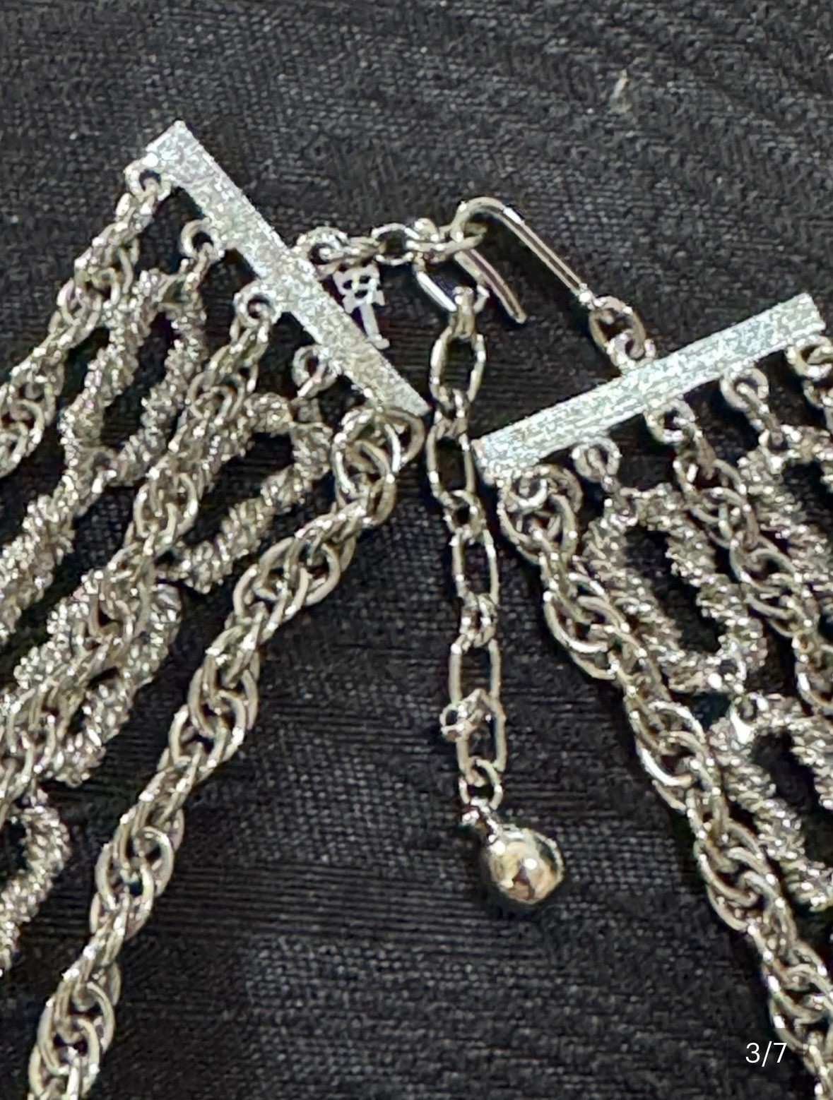 VTG Trifari Signed Silver Tone Multi-Strand Oval Link Chain Statement Necklace
