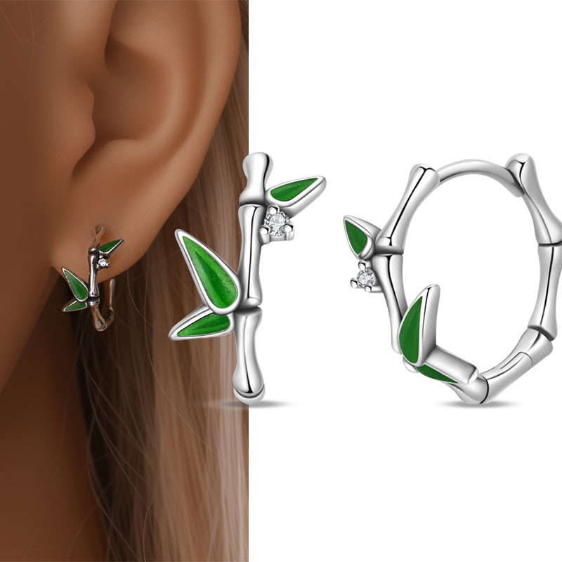PANDACH 925 Sterling Silver Bamboo Shadow Huggie Hoop Earrings For Women Gifts