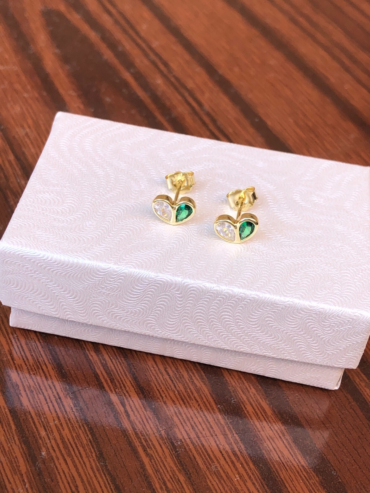 925 Sterling Silver Green White CZ Heart Stud Earrings Women Girls 7.8mm Tiny