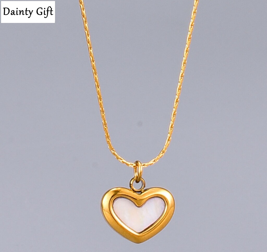 Gold Plated Titanium Stainless Steel Gold Seashell Heart Love Necklace 16-18″