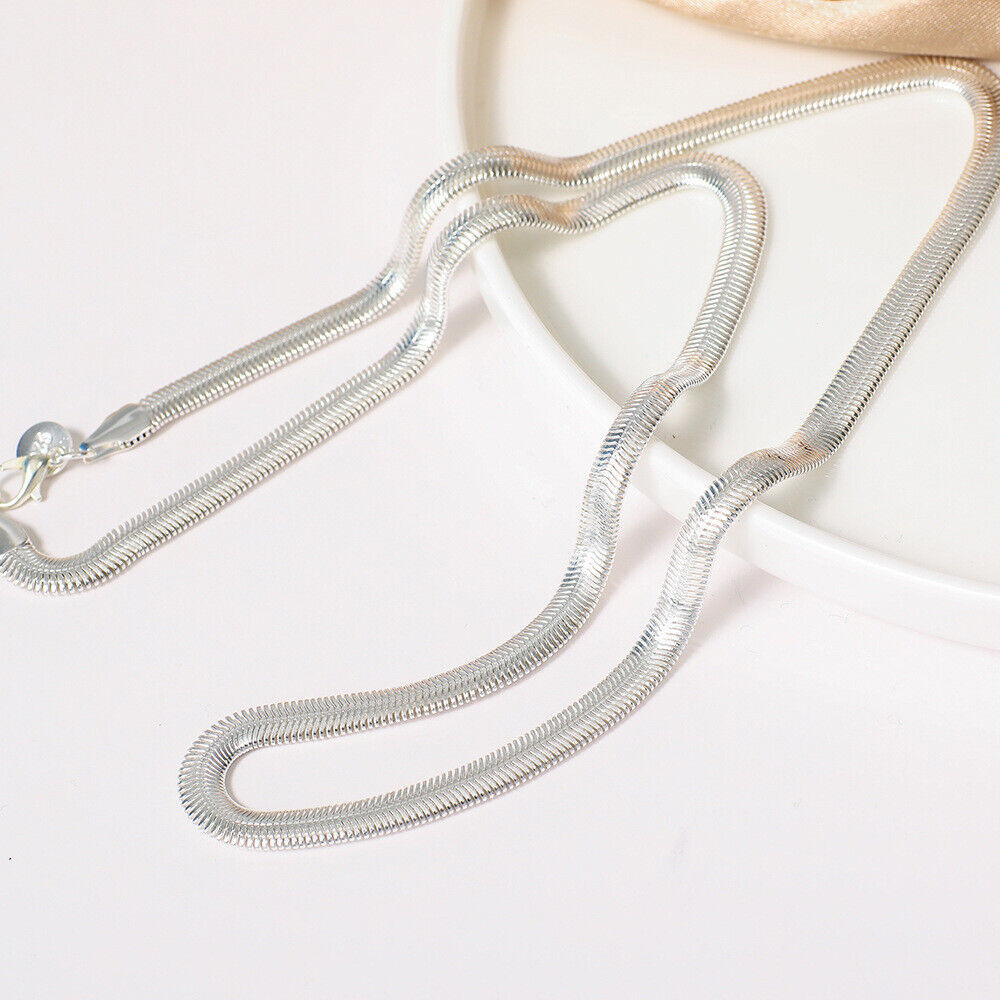 Solid 925 Sterling Silver Italian Flexible Flat Herringbone Chain Necklace Party