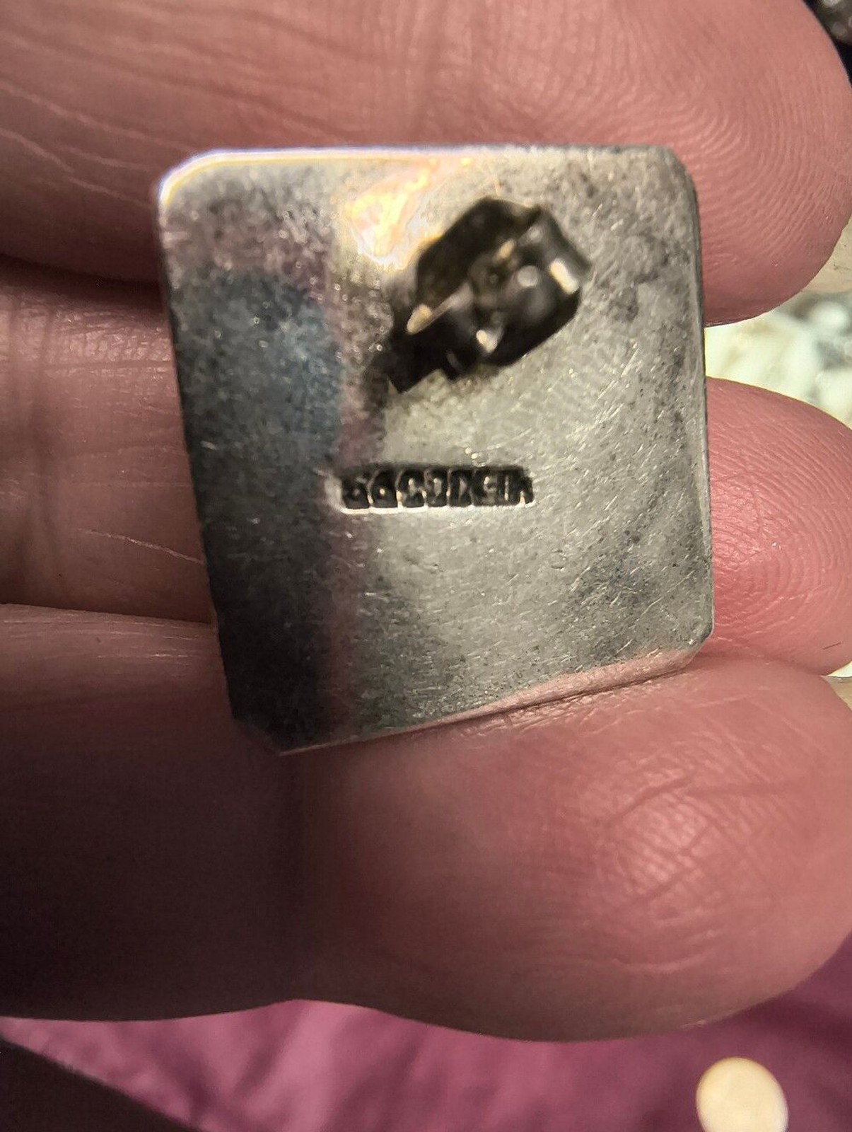 Vintage Sterling Silver Black Onyx Square Stud Earrings Signed Artisan 16g