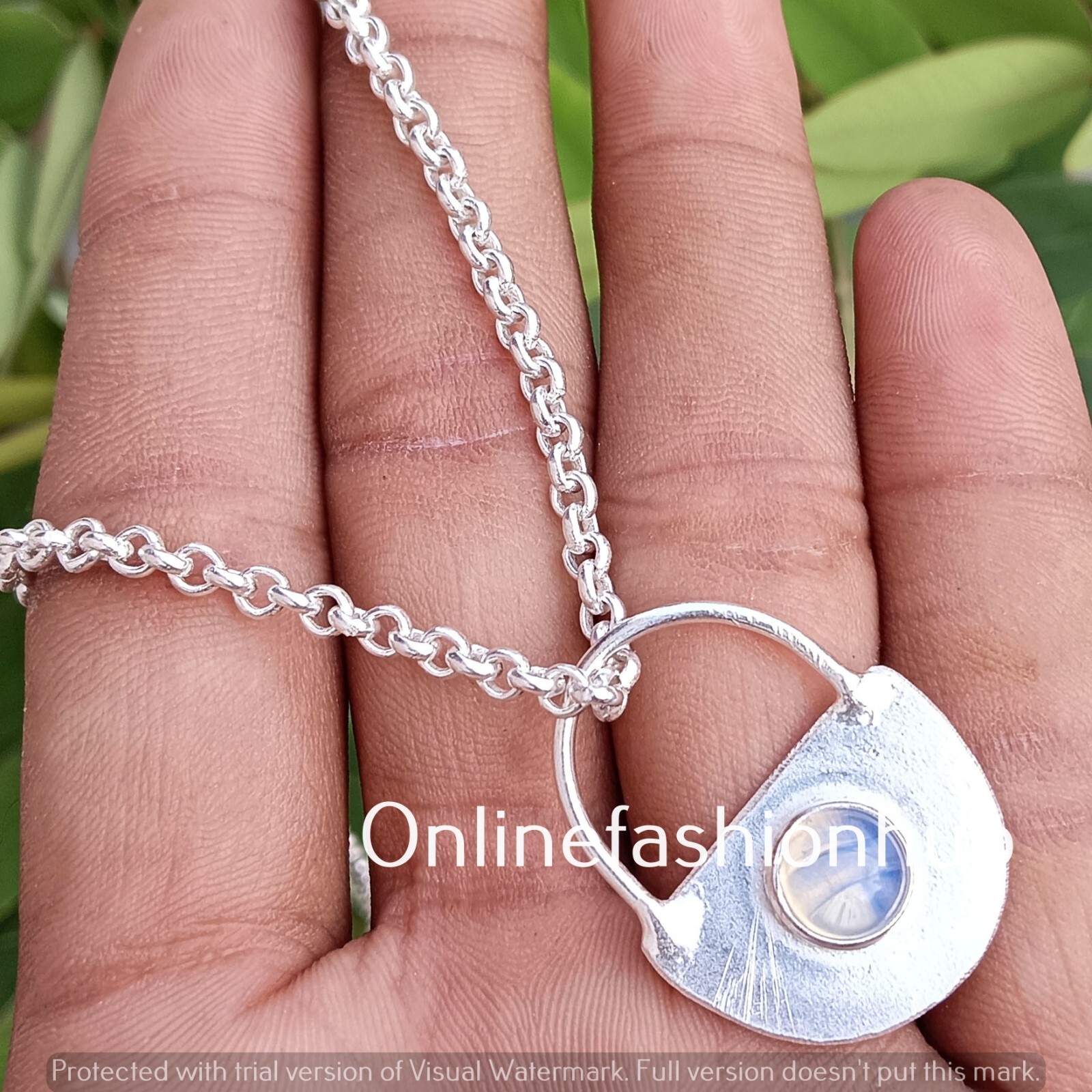 Gift Mom Opalite Gemstone Silver Plated Handmade Lock 1 PC Pendant With Chain