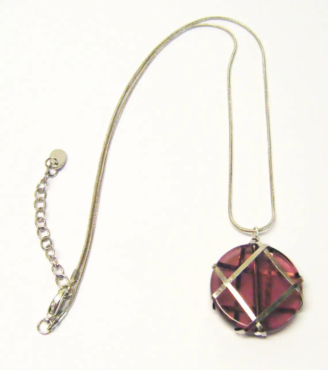 Round Wire Wrapped Purple Glass Charm Necklace
