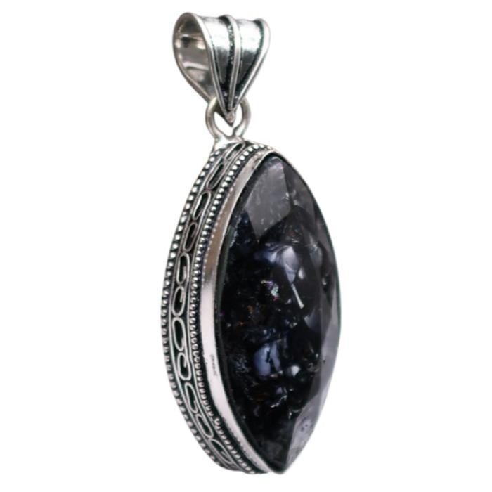 Black Tourmaline Hydro Gemstone Silver Plated Pendant 2.5″ J 2570