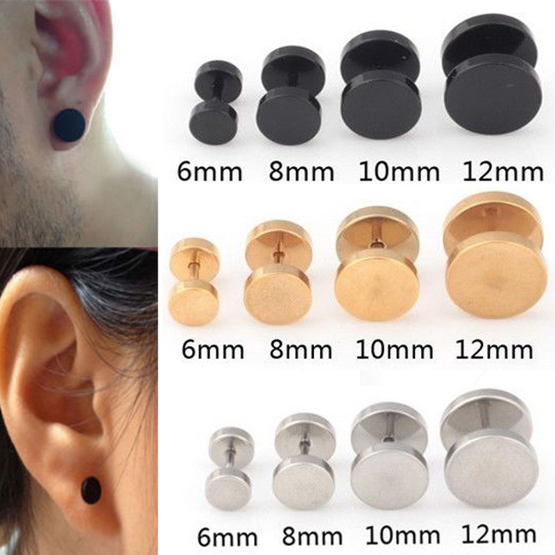1Pair Mens Barbell Punk Gothic Stainless Steel Ear Studs Earrings