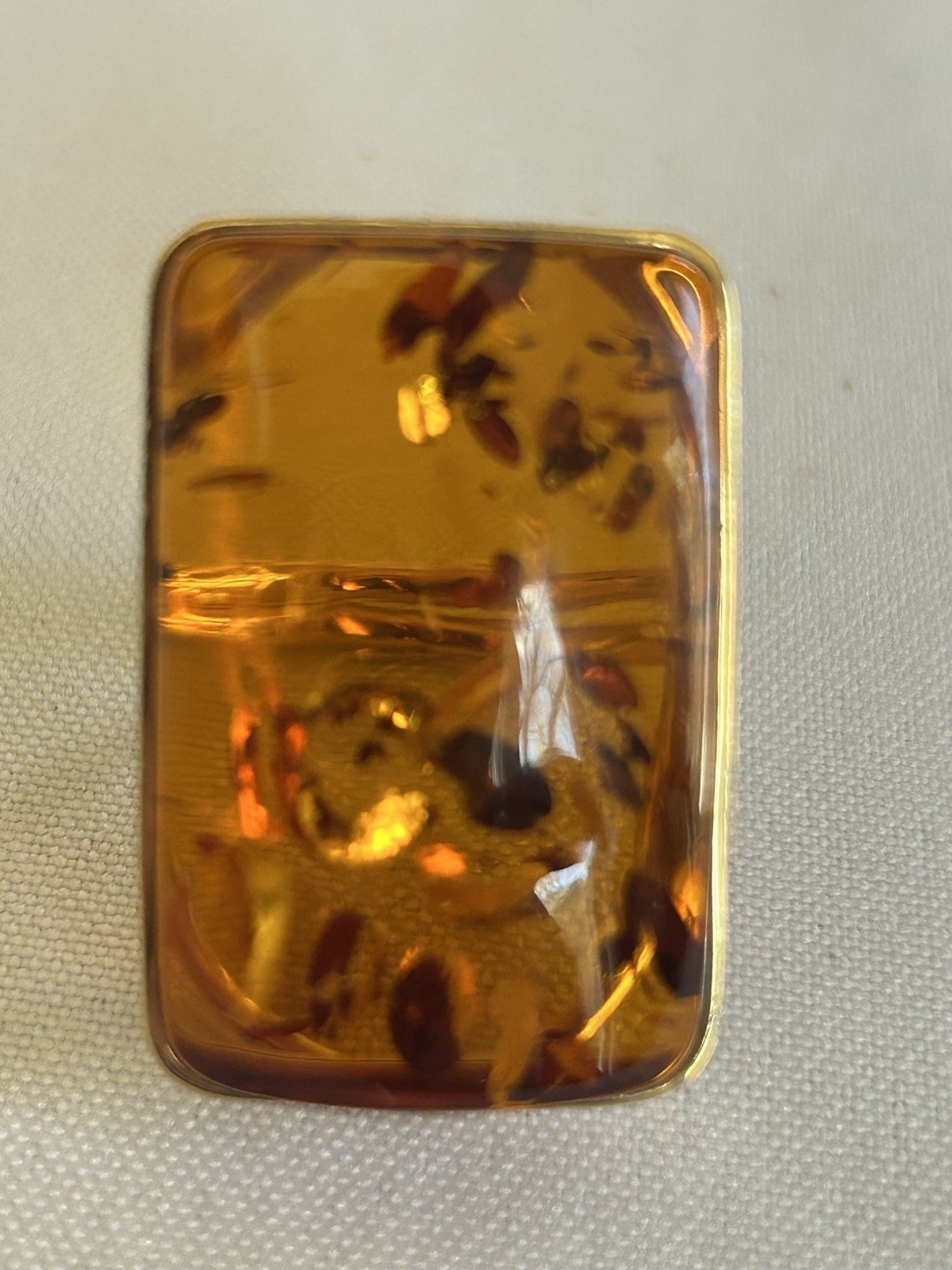 Baltic Amber 925 Sterling Silver Gold Plated Rectangular Adjustable Ring Sz 7-9