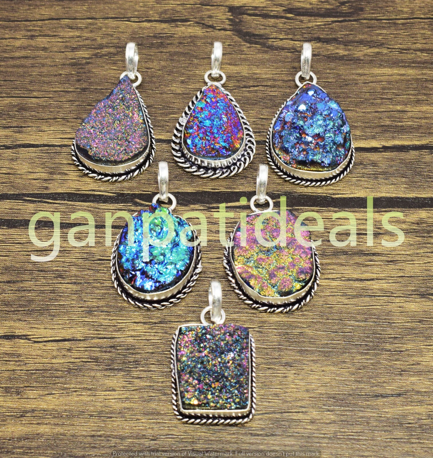 Titanium Drusy Gemstone Handmade Pendant 925 Silver Plated Wholesale