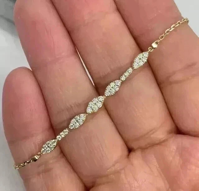 1Ct Simulated Diamond Women’s Wedding 7.5″ Chain Bracelet 14K Yellow Gold Plated