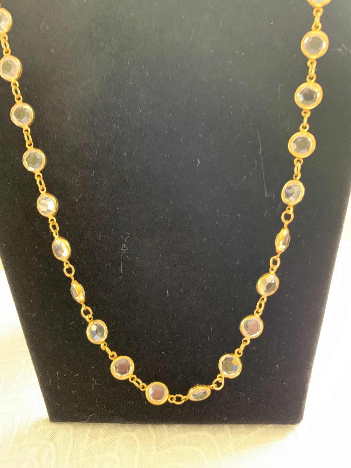 Vintage 1960’s Austrian Crystal 28″ L Gold Chain Necklace USA