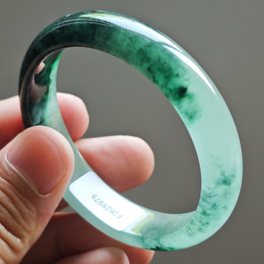 53mm Emerald Green Icy Jadeite Jade Bangle Bracelet Burma Jade Bangle 3826