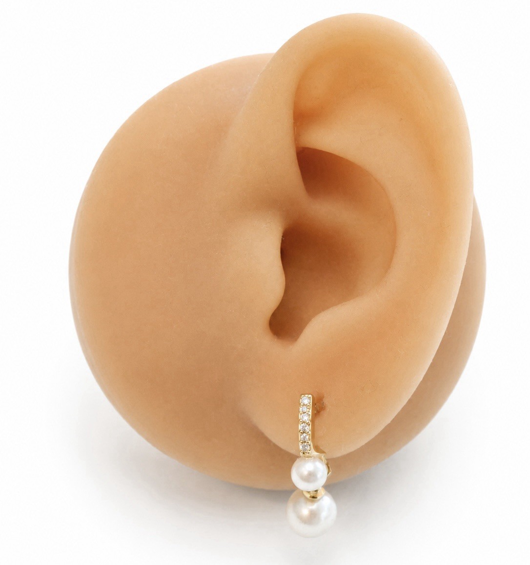 18K Gold Plated Double Pearl Drop Stud Earrings Dainty CZ Bar Pearl Earrings B23