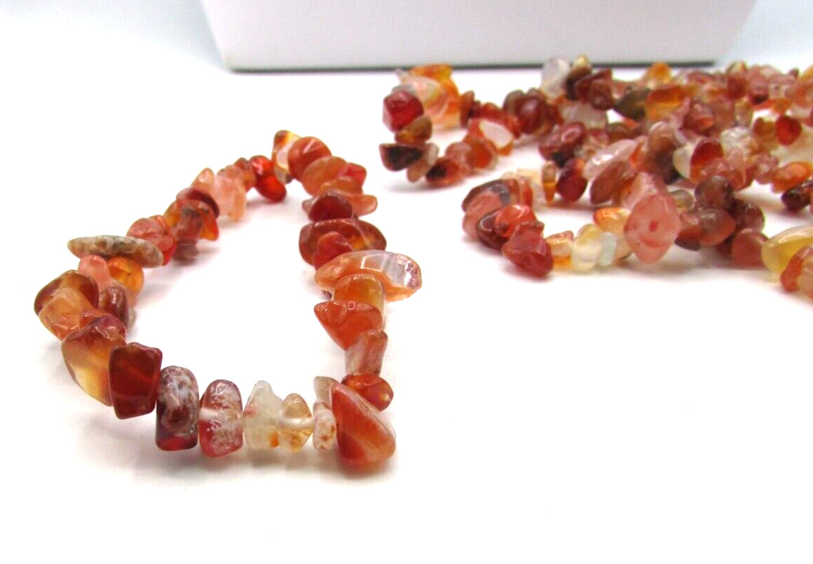 CRUSHED 3-10mm RED AGATE CHIP 26″ NECKLACE w MATCHING STRETCH BRACELET NWOT JB19