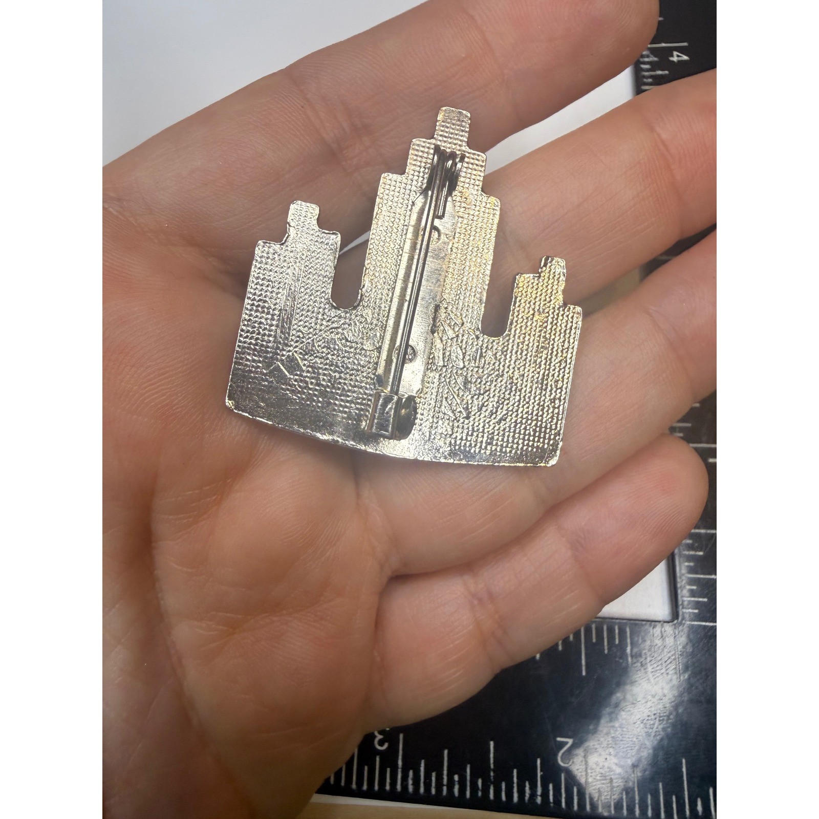 Art Deco Skyscraper Brooch Silver Tone Black Gold Skyline Pin Architecture