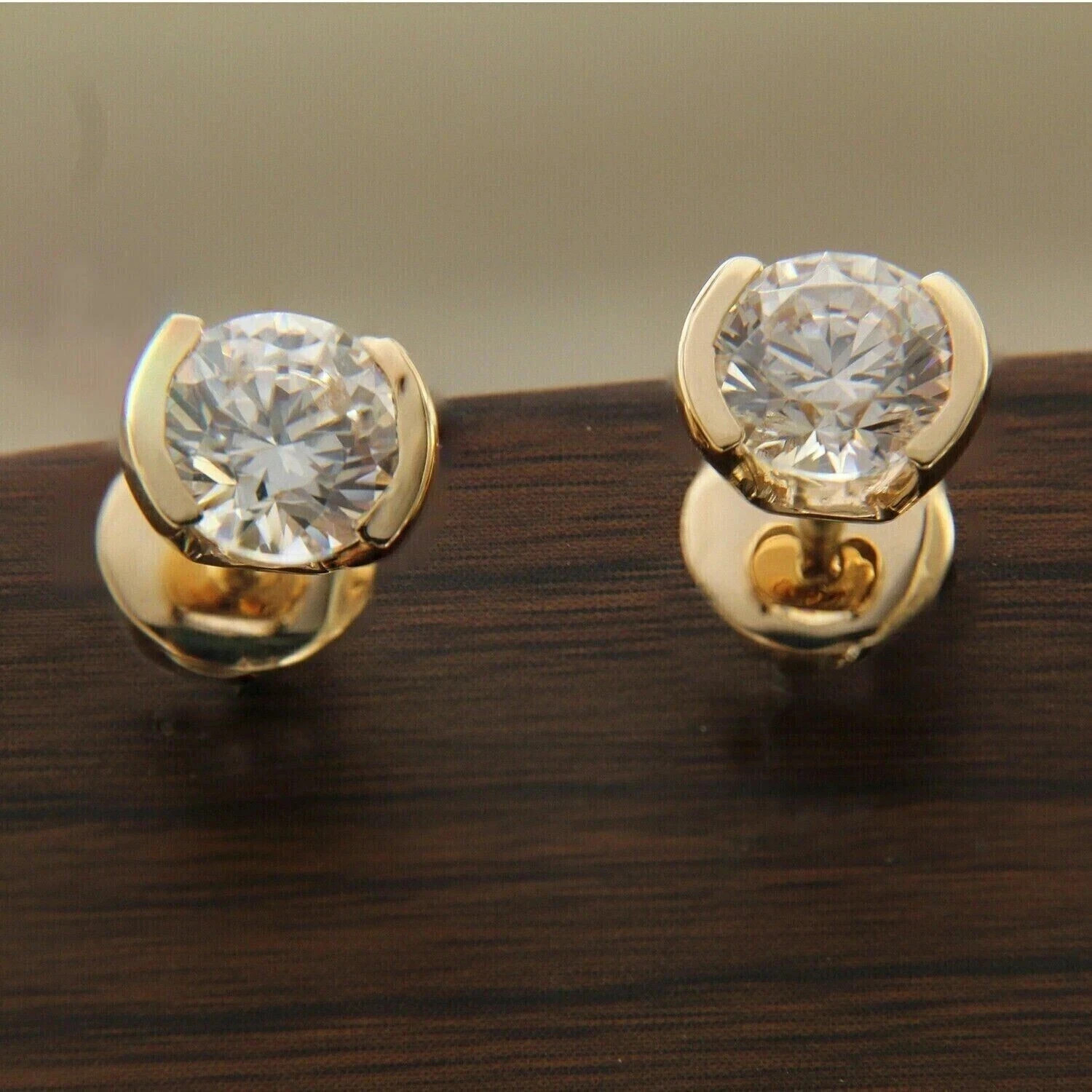 14K Yellow Gold Plated 2Ct Round Cut Simulated Diamond Solitaire Stud Earrings