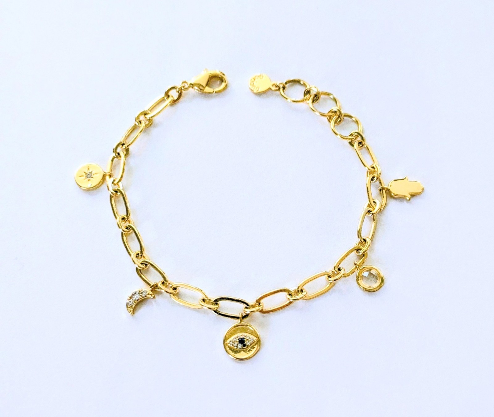 GORJANA 18k Yellow Gold Plated EVIL EYE Charm Dangle Bracelet 6-7.25″
