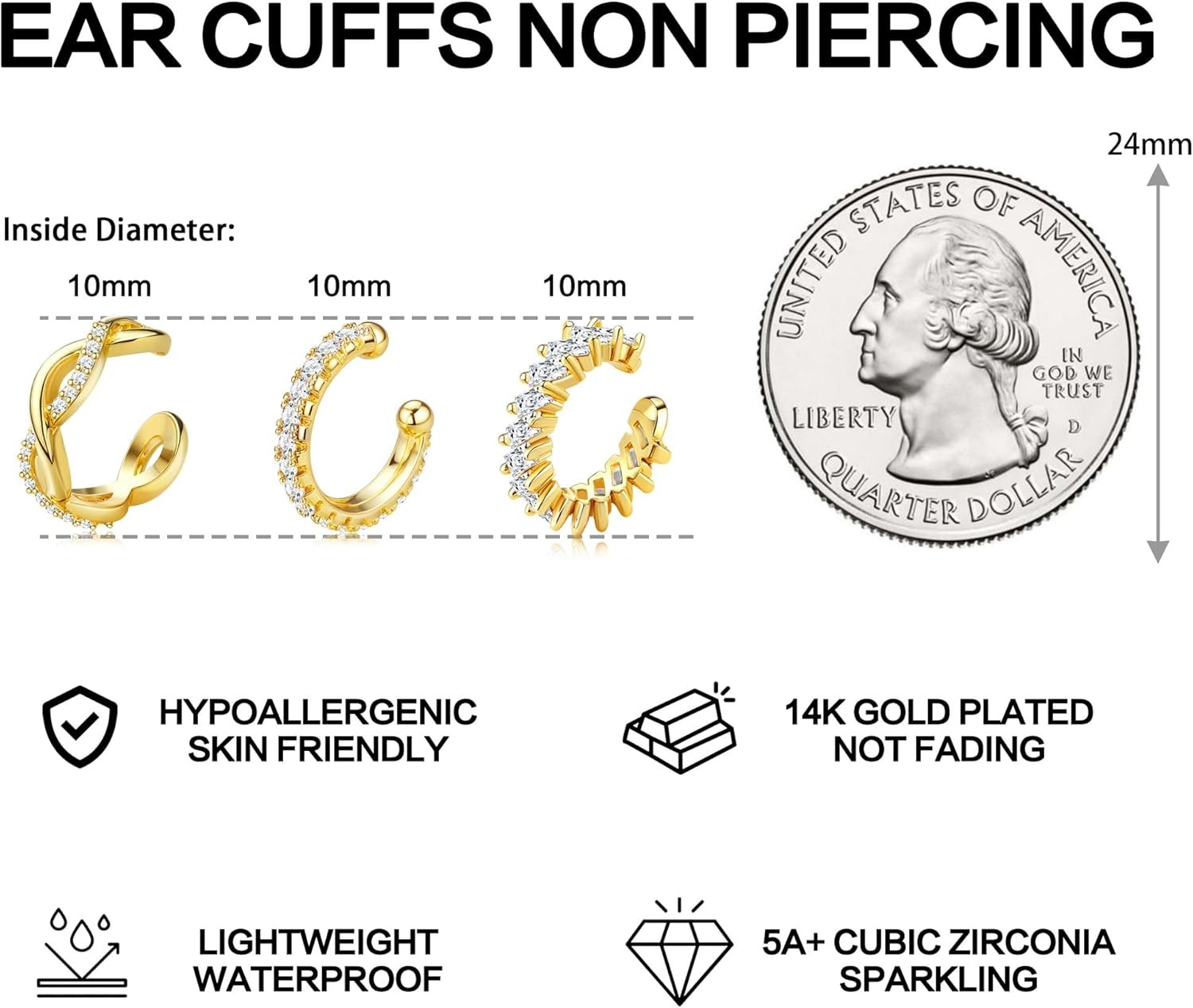Dochais Ear Cuffs Non-Piercing Earrings for Women Cute Small Clip-On…