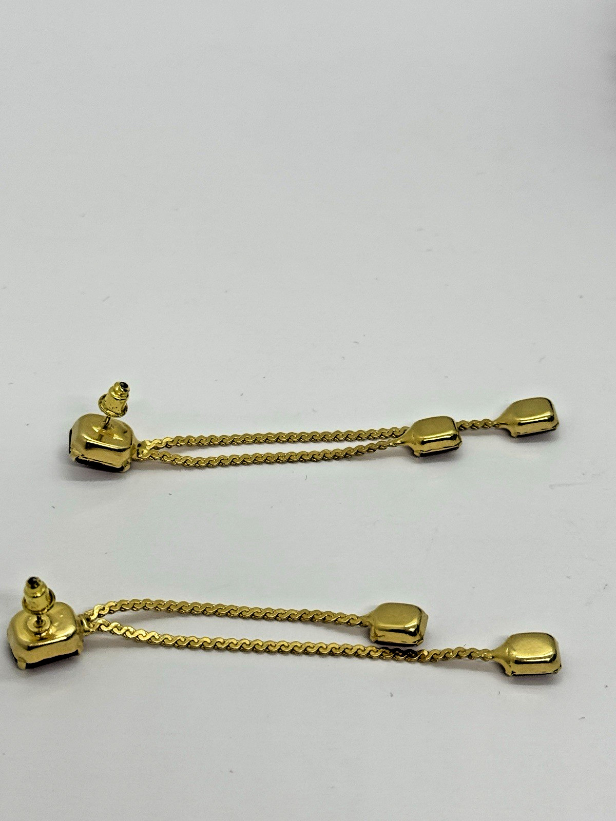 Red Rhinestone Dangle Earrings 3″ Gold Tone Formal or Casual Prom Party