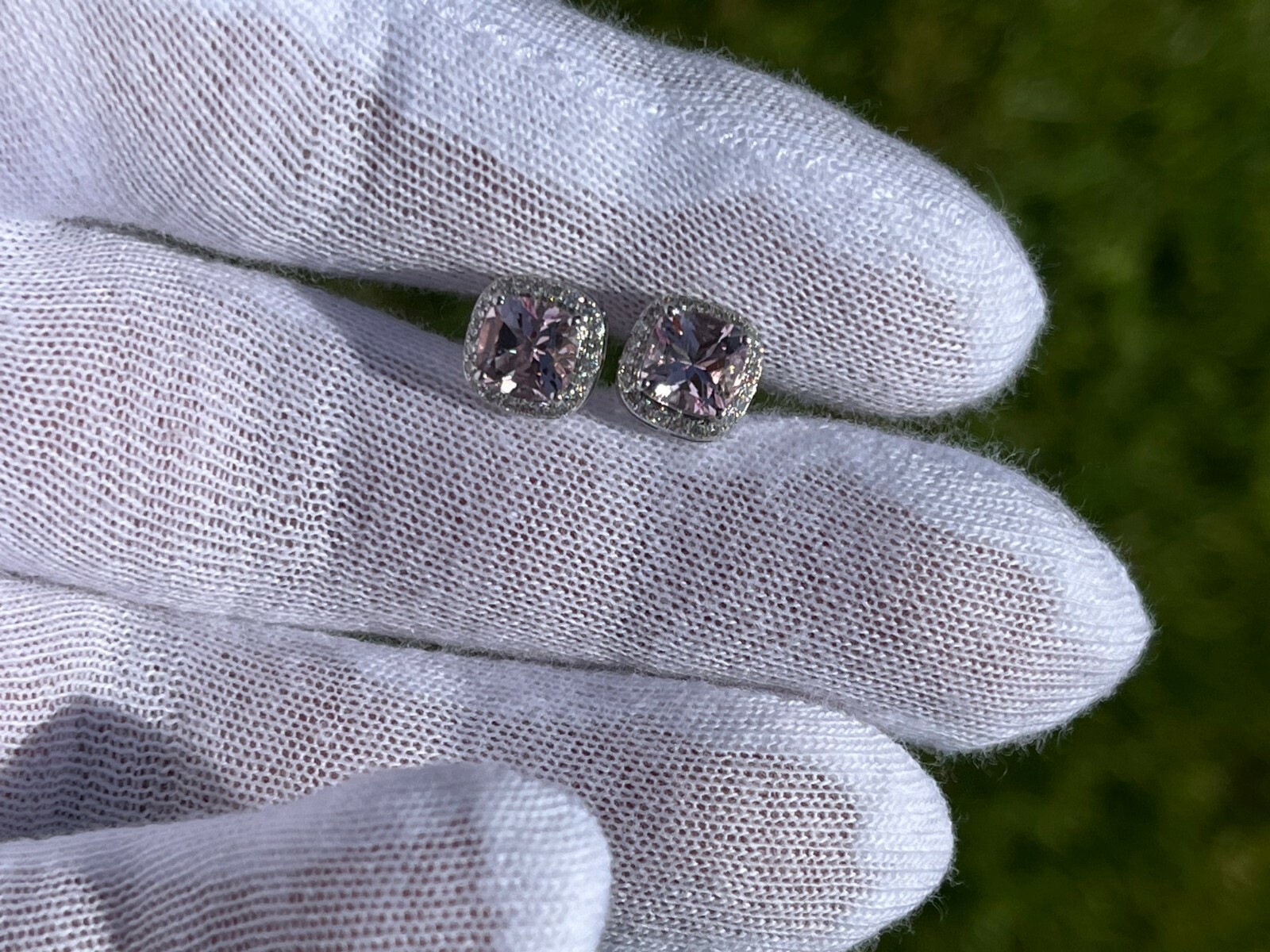 Loupe clean Morganite Pendent and Earrings. 0.35 cts of VS Diamonds