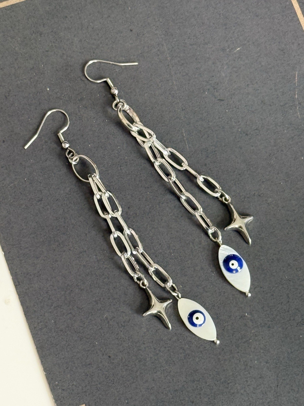Evil Eye chain Dangle/Drop Hook Earrings chain earrings star charms boho witchy
