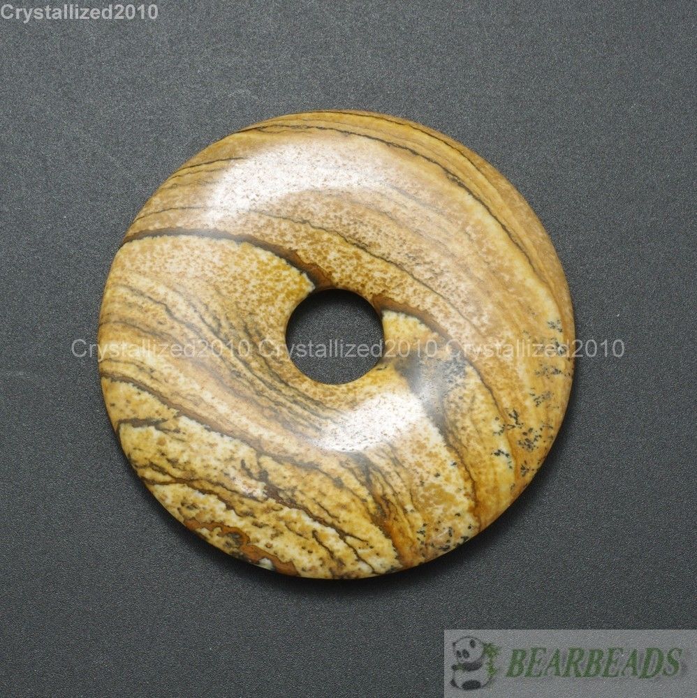 Natural Gemstone Round Donut Ring Pendant 50mm Beads Necklace Earring Jewelry