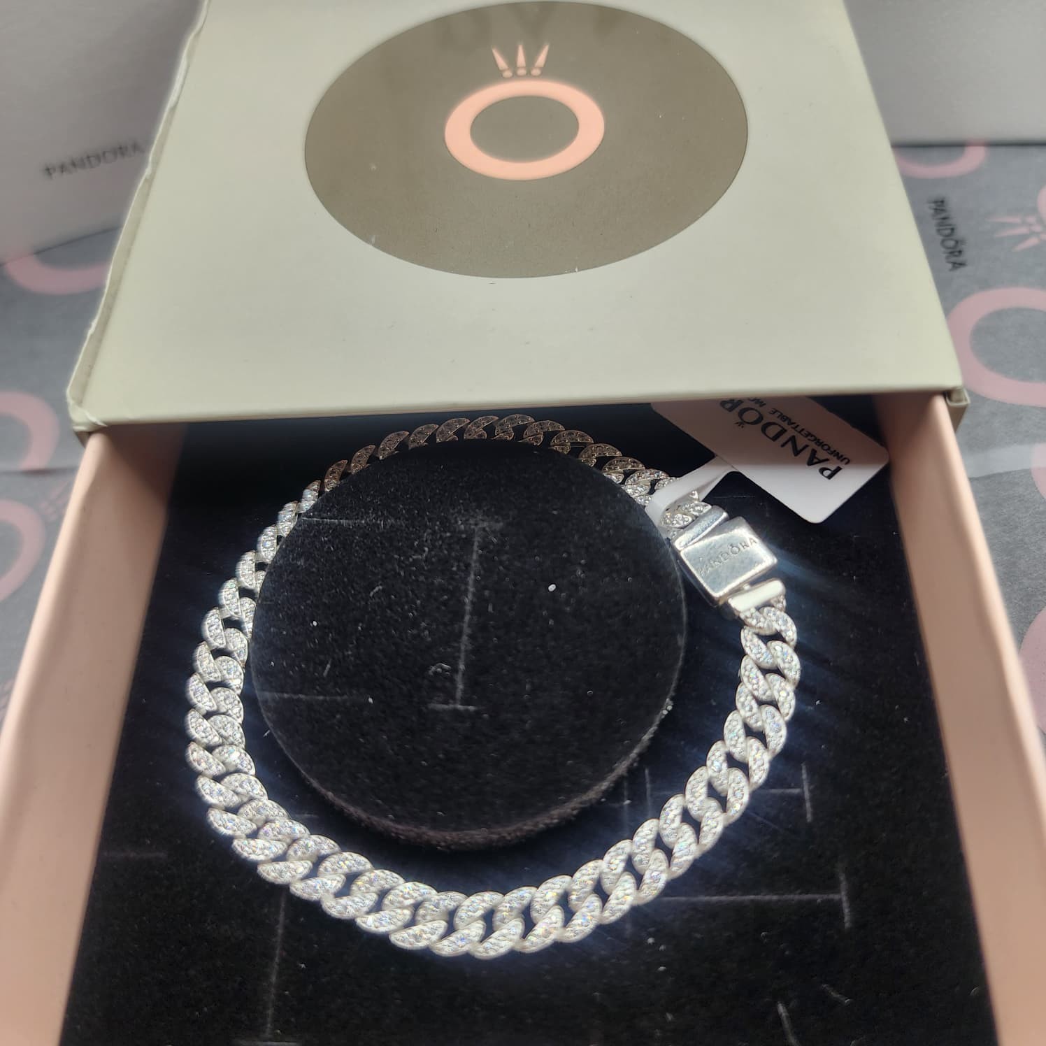 AUTHENTIC PANDORA S925 ALE TIMELESS PAVÉ CUBAN BRACELET 593008C01 Free Shipping!