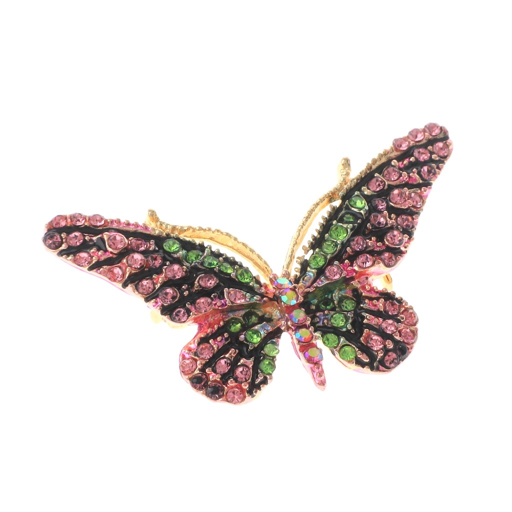 Gold Tone Alloy Metal Crystal Butterfly Brooch With Rhinestone P1173-GNP