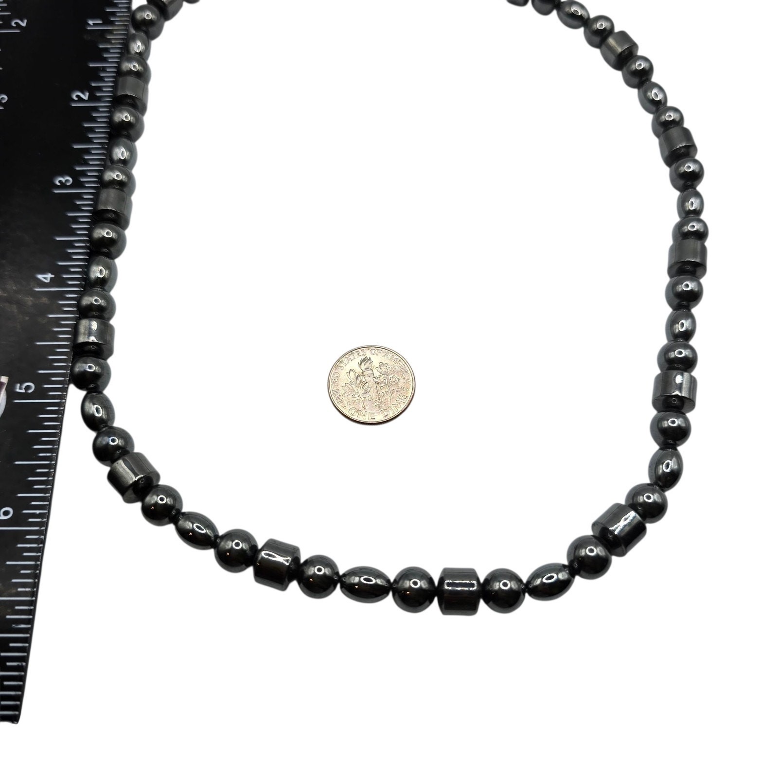 Necklace Hematite Graduated Barrel Round Beads Unisex 18″ Gunmetal SKU2345