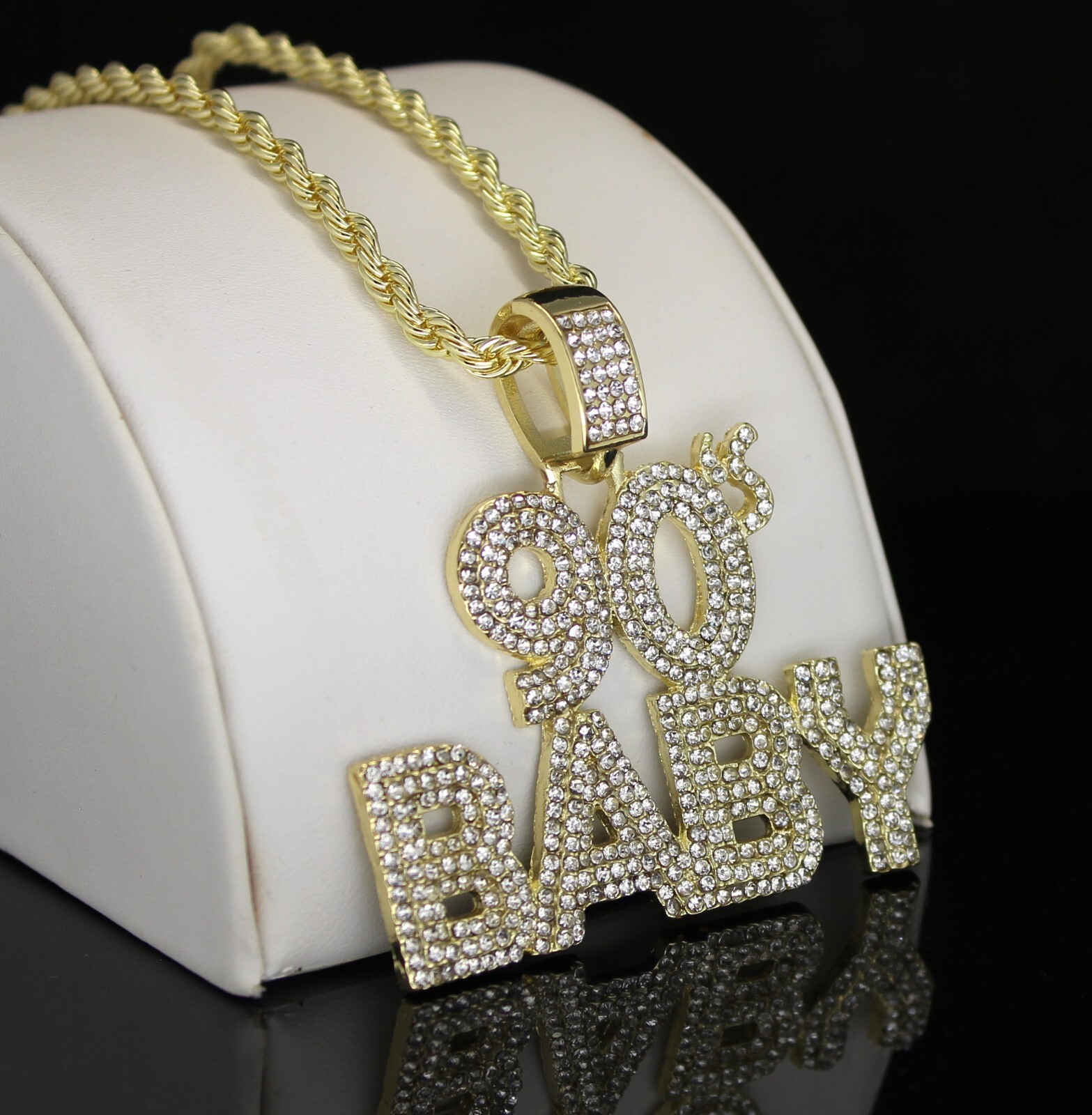90’s Baby Iced Cz Pendant 14k Gold or Silver Plated 24″ Necklace Hip Hop Jewelry