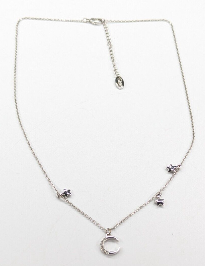 Saiya Signed Crescent Moon Stars Rhinestone Celestial Pendant Stars Necklace 18″