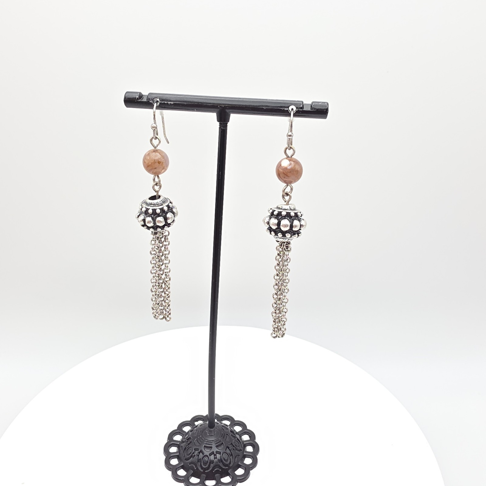 SONOMA Life + Style Earrings Silver Tone Beaded Tassel Dangle Drop On Card