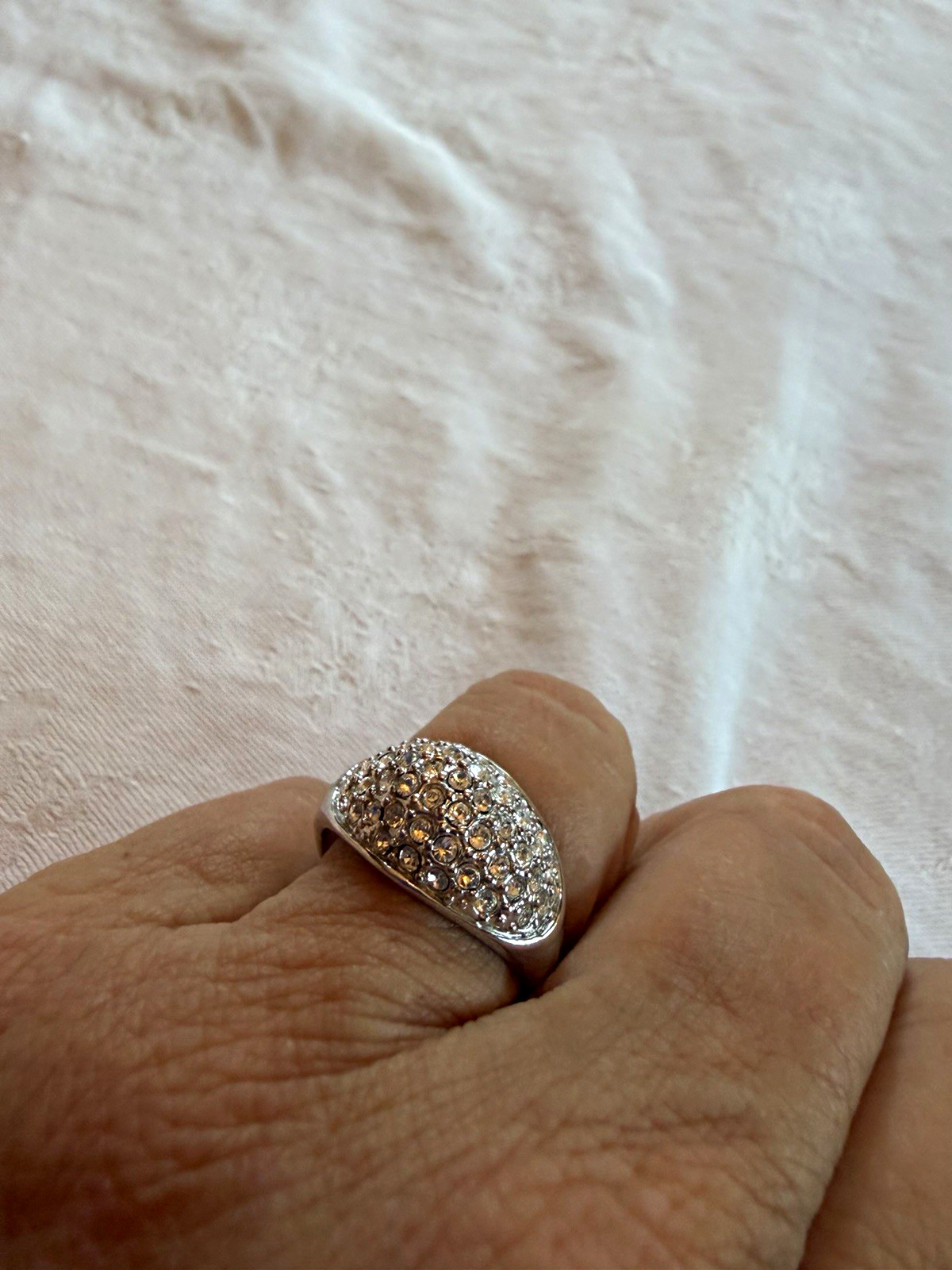 Silver Tone Pavé Clear Round Crystal Dome Band Stackable Ring Size 7