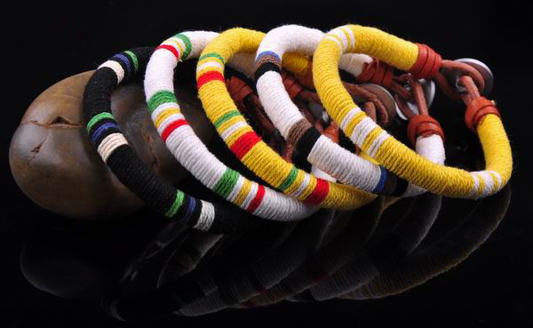 S471 Surfer Cotton Wrap Leather Men’s Leather Wristband Bracelet Cuff Yellow B
