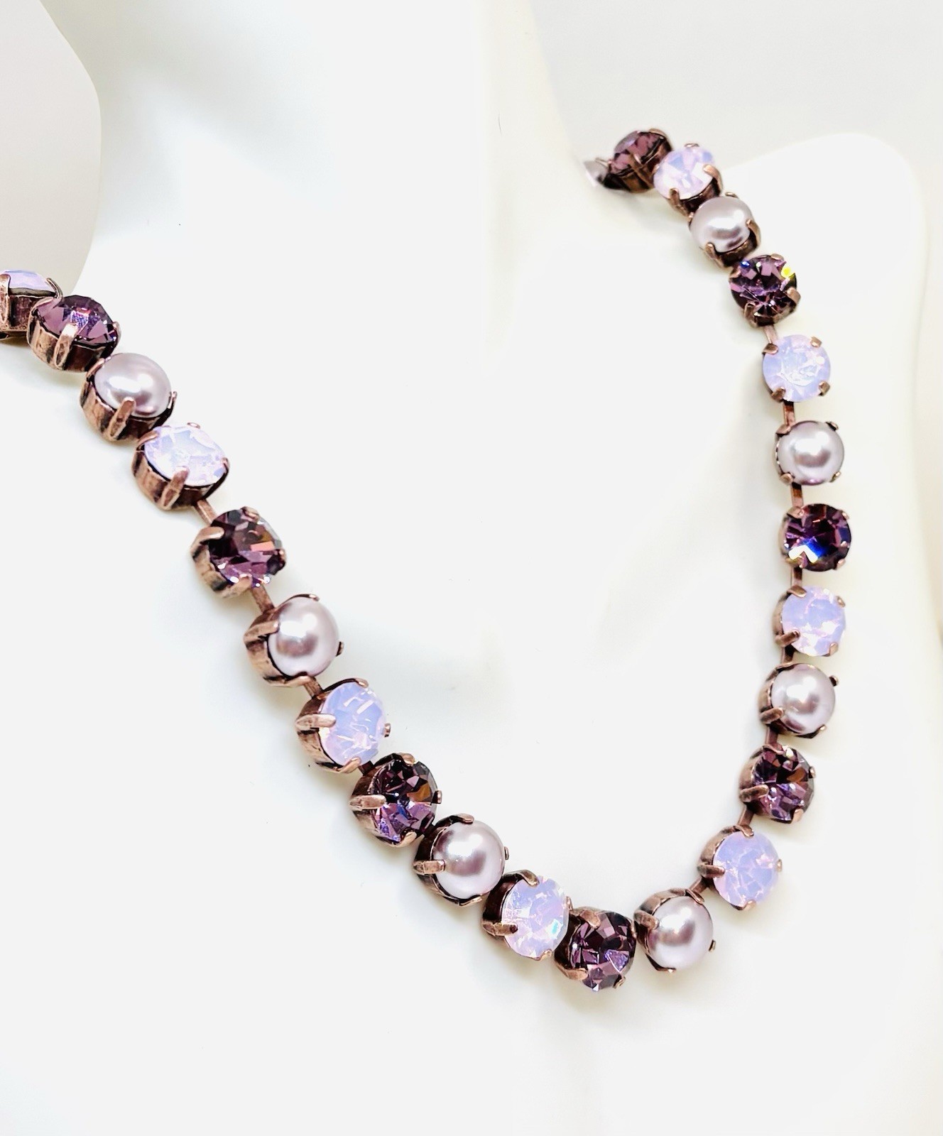 Antique Copper Plated Smoky Mauve Lavender Cup Chain Tennis Necklace