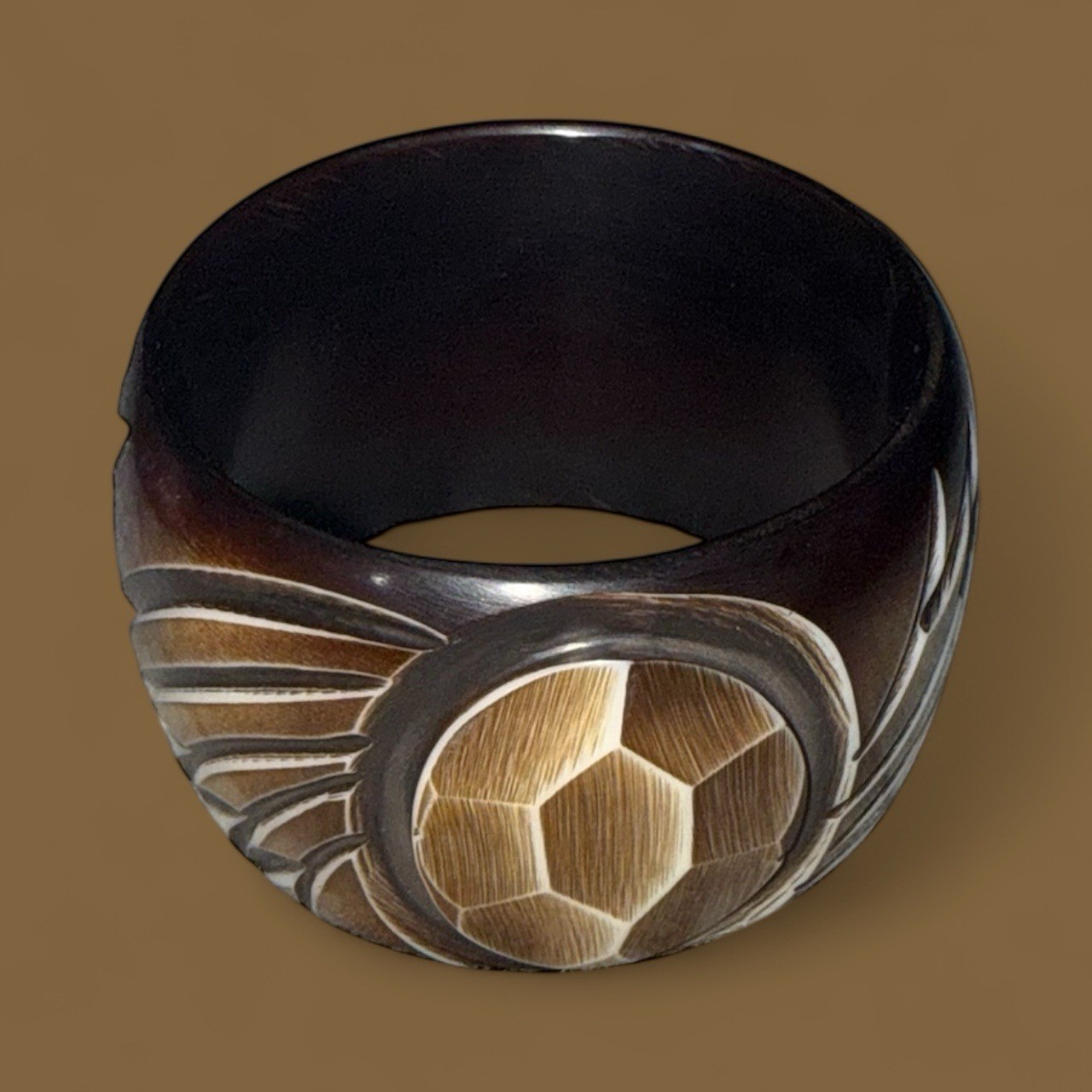 Chunky Acrylic Carved Tortoise Shell Medallion Bangle Bracelet