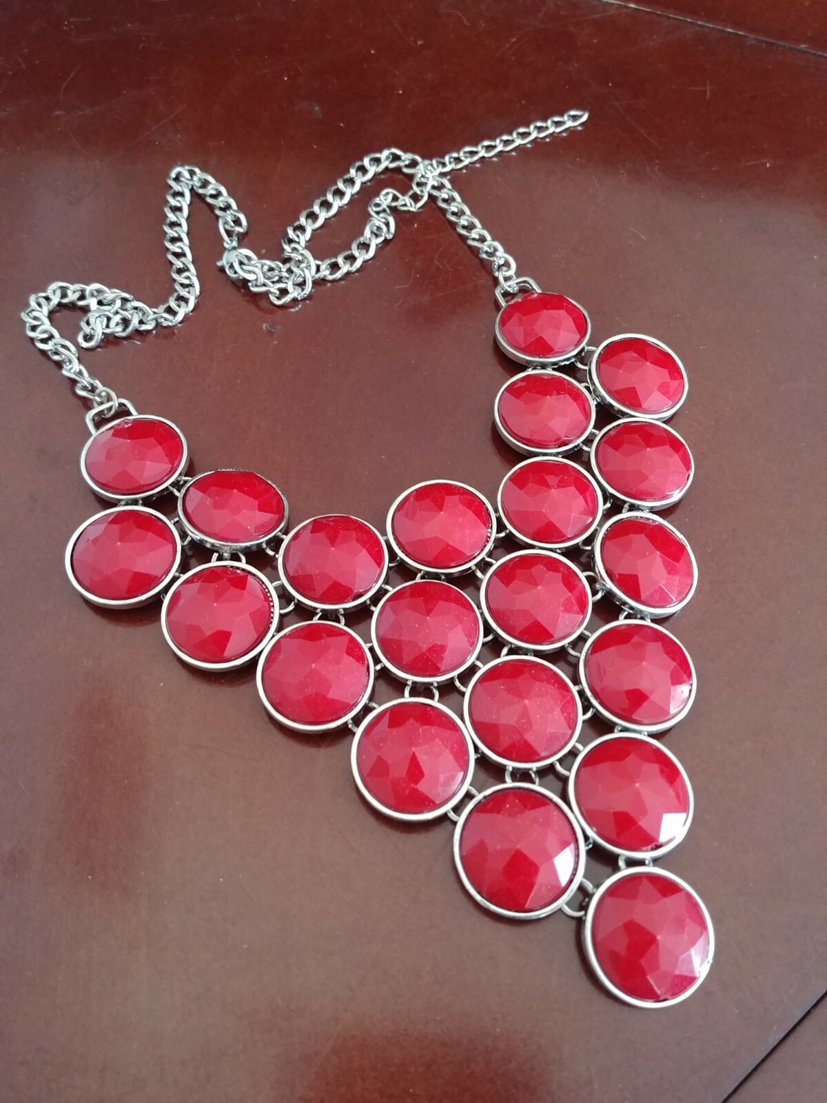 Red Faceted Gemstone Goldtone Fashion Dangle Necklace Choker Chain Casual Formal