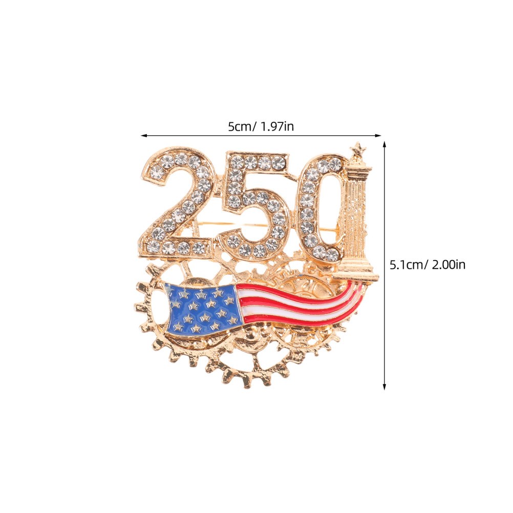 Rhinestone 250th Anniversary Brooch: 1776-2026 USA Birthday Commemorative Lapel
