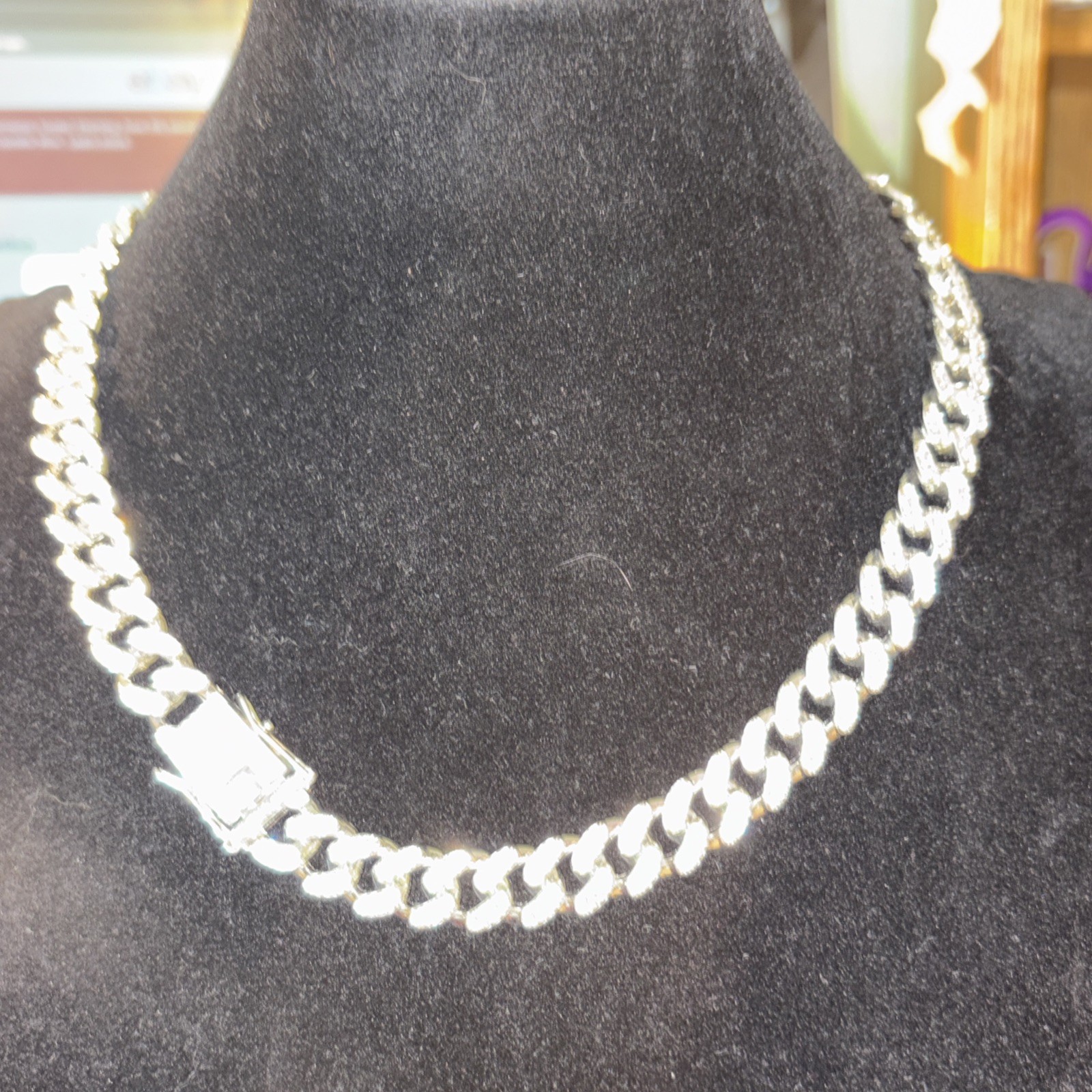 CZ silver plated cubin link chain necklace with double secure box closure