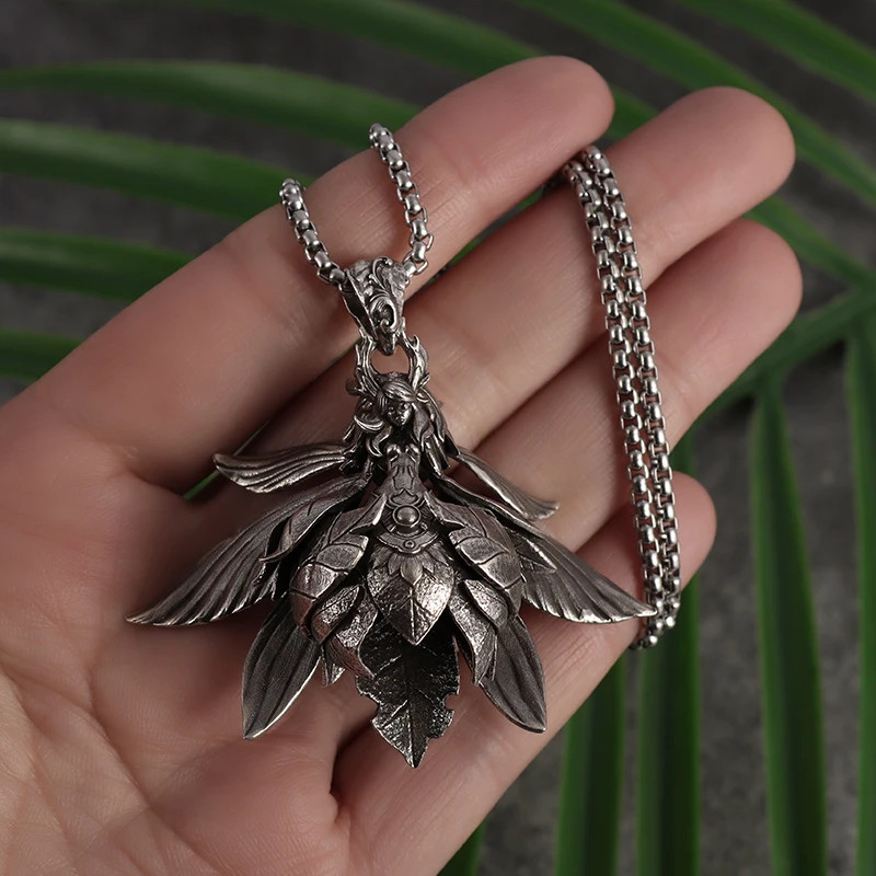 Flower Fairy Jewelry Vintage Silvery Sexy Fairy Tale Angel Pendant Necklace