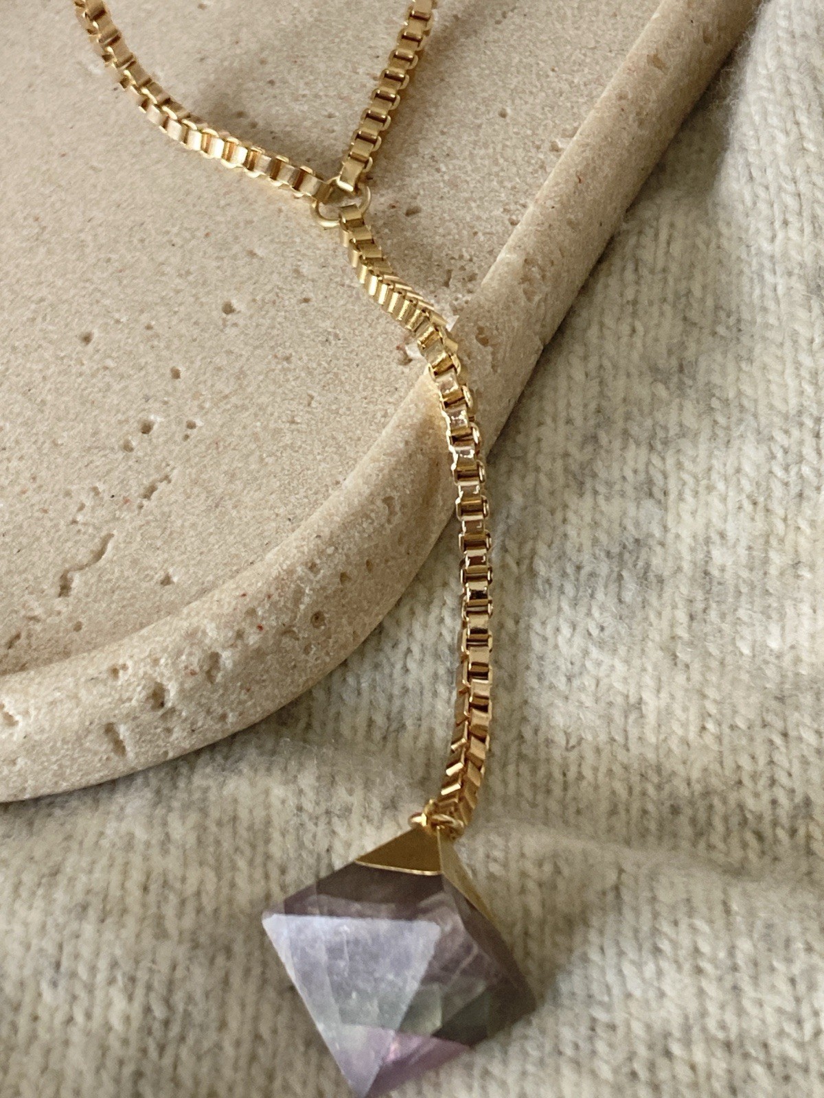 Luna Norte Gold Tone Crystal Point Lariat Necklace Purple Fluorite Style Whimsy