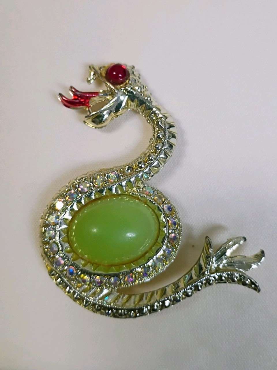 Vtg Pin Snake Lucite Brooch Cabochons AB Rhinestones Mogul Jewelry Reptile