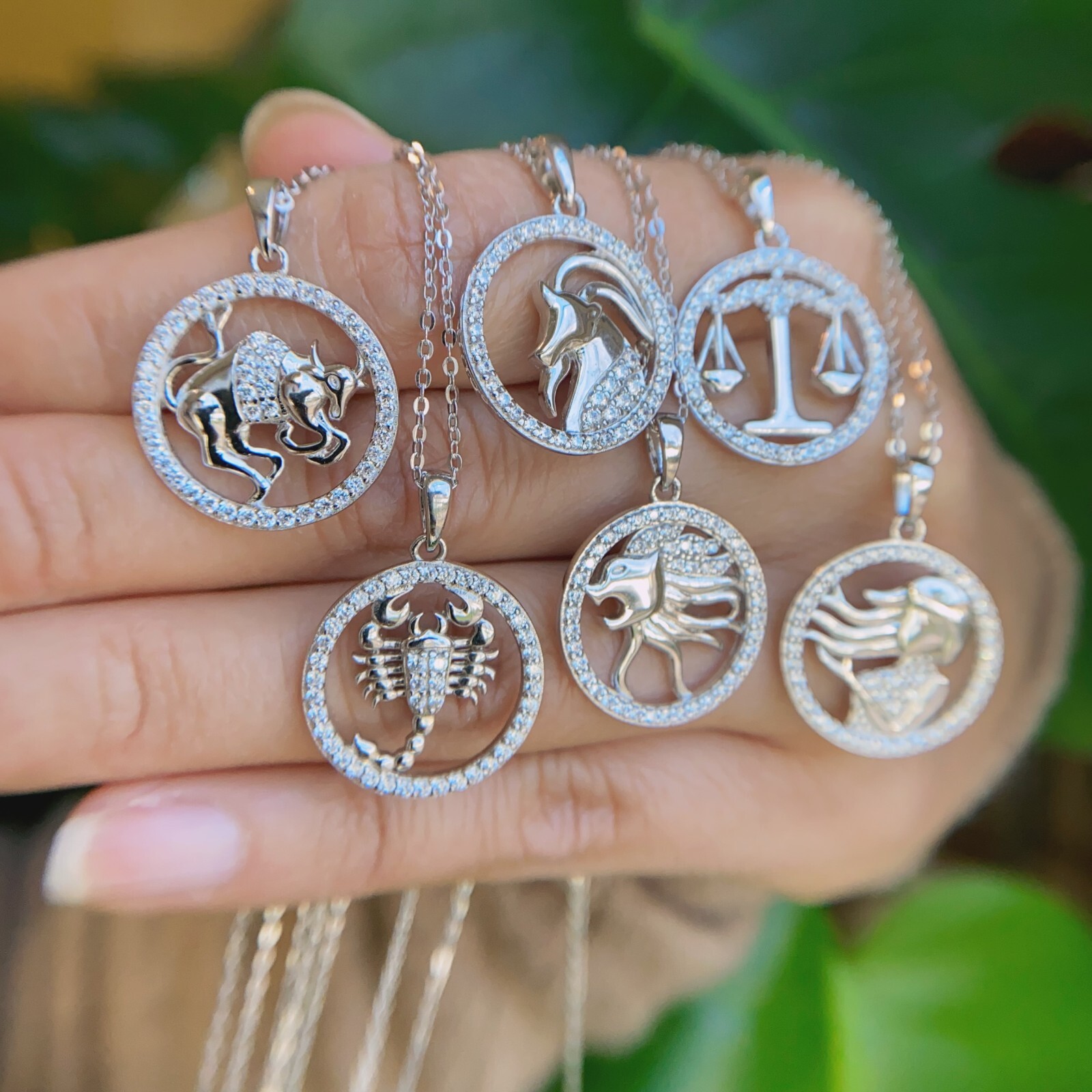 Zodiac Signs Symbols CZ Charm Pendant Necklace 925 Sterling Silver Astrology
