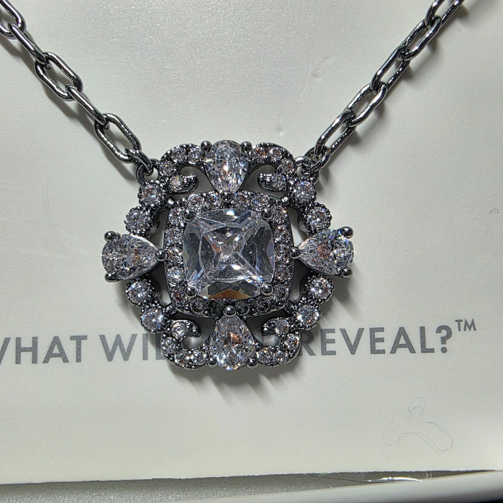 Bomb Party Necklace “Snowflake Goddess” Clear CZ on Hematite NK11352