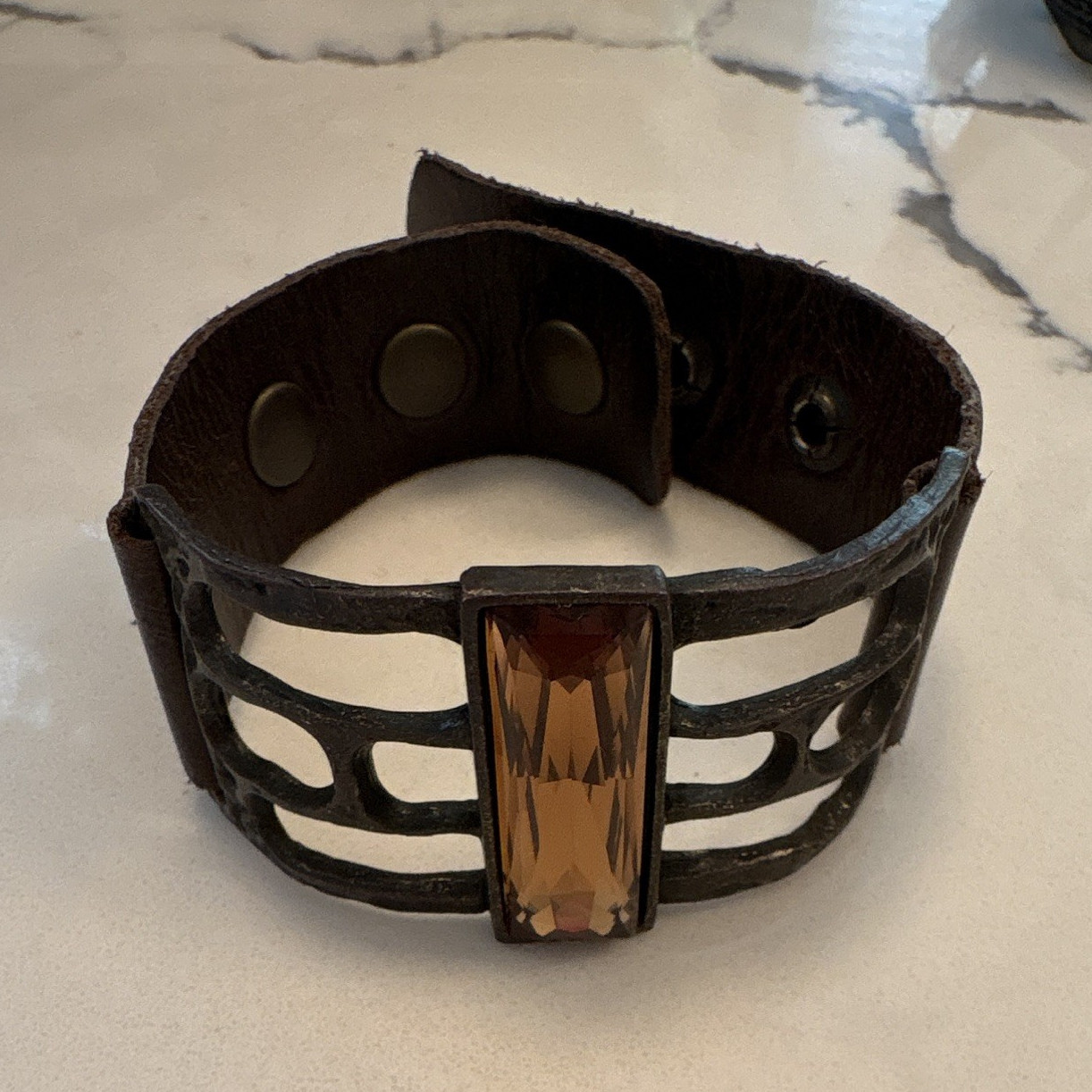 Open Rectangle Leather Bracelet by Rebel Designs