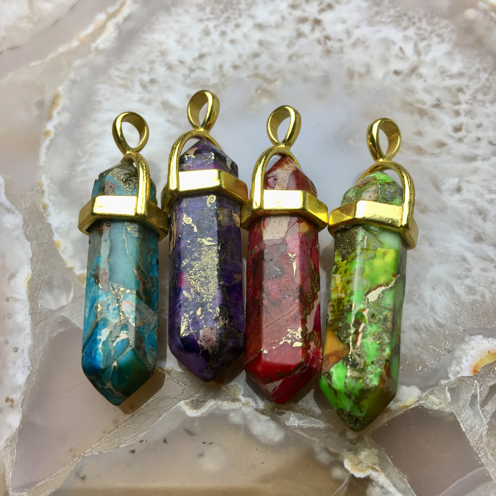 Sea Sediment Jasper Pendulum Pendant Healing Point 4 Colors Sold per Piece