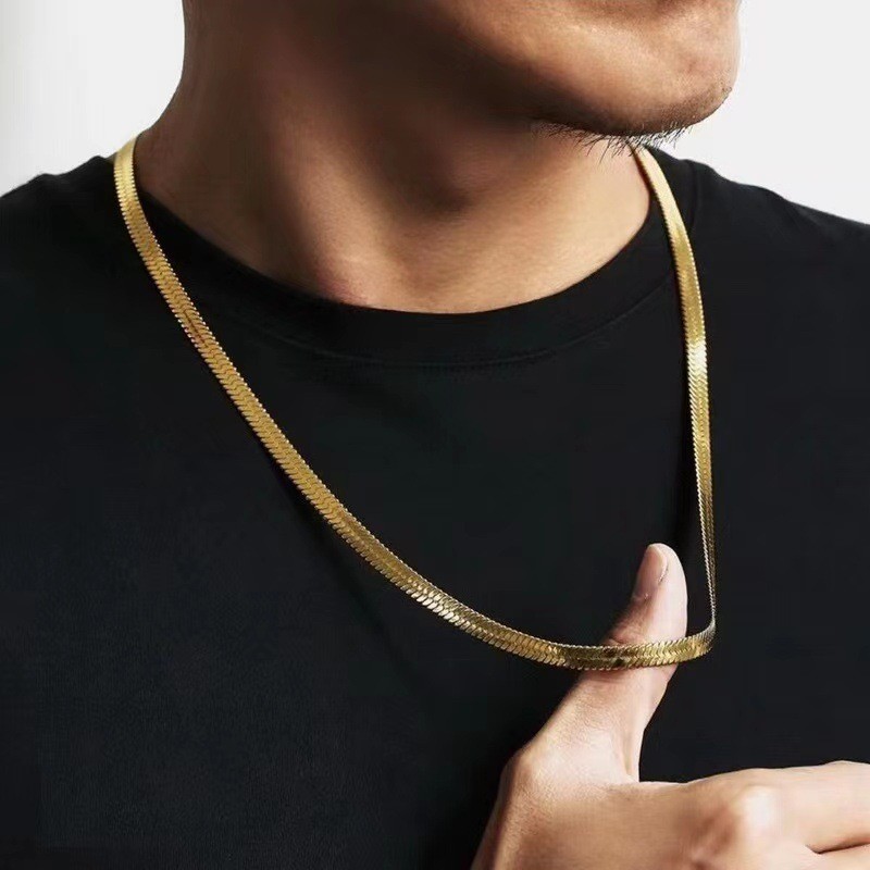 Titanium Steel Necklace Flat Snake Chain Heavy Collarbone Chain Sweater Chain