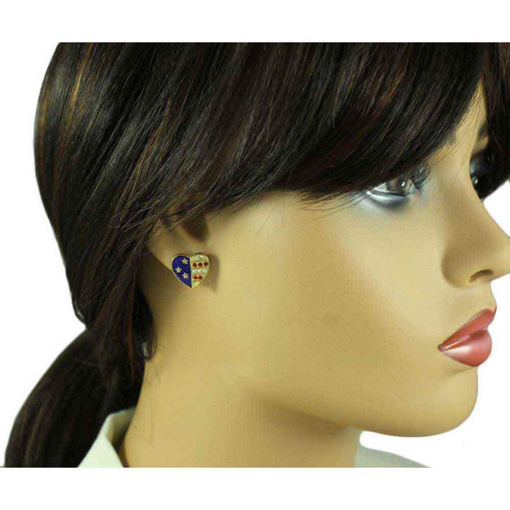 Gold Patriotic Red White Blue Heart Clip Earring – PRF354EC