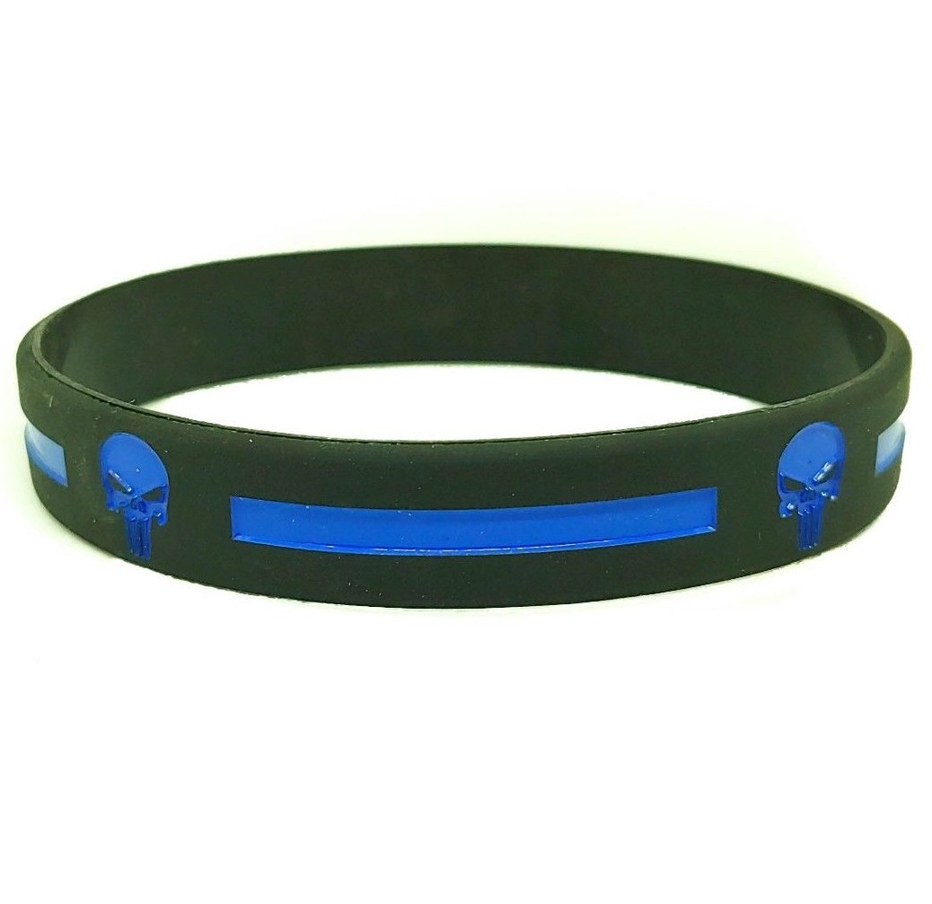 (3) Thin Blue Line Silicone Wristband Police Bracelet Law Enforcement Superheros