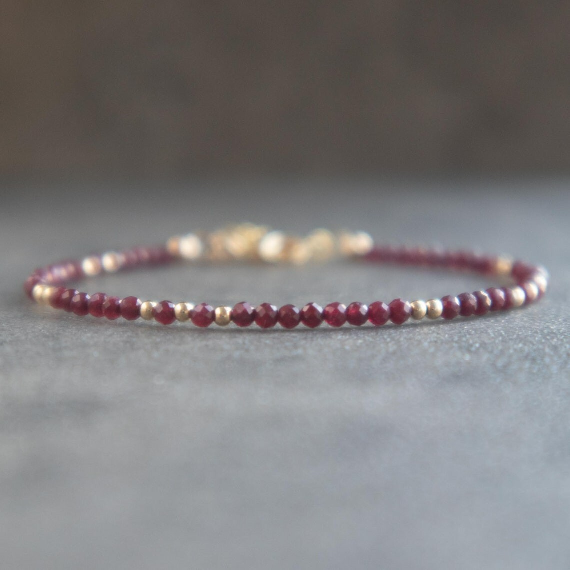 Natural Ruby Stone Dainty Bracelet 2mm Red Crystal Bracelet Minimalist Handmade